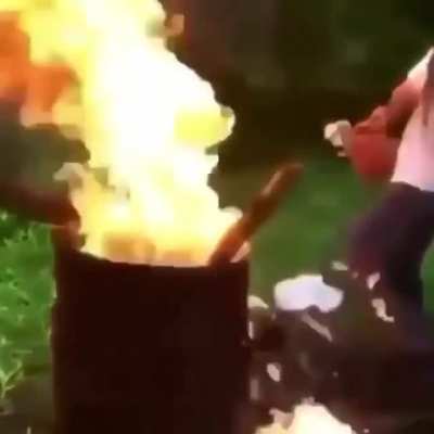 Bro pours gasoline on fire?gets lit
