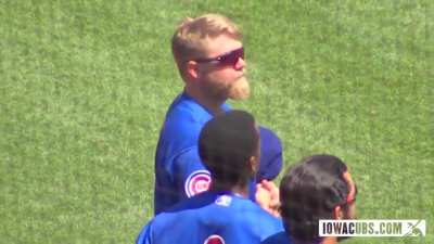 Baseball player has some fun with the camera