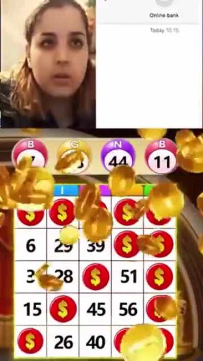 You get money from this app... proof? Gif of a happy woman and an “online bank” saying you got money.