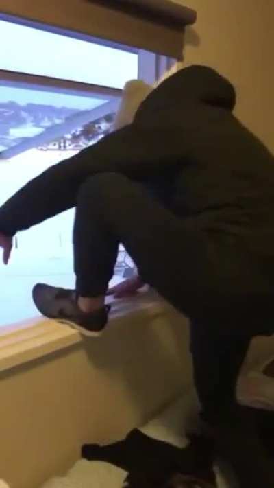 To fall into fluffy snow