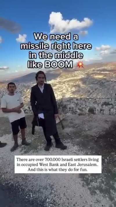 "The Boys and the Frogs" story, but we have people instead of frogs. This is what illegal Israeli settlers do for "fun".