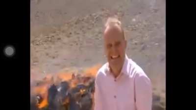 Backstory: This news crew was reporting about this pile of drugs such as opium, and of course, the fumes of the drug smoke got to him..