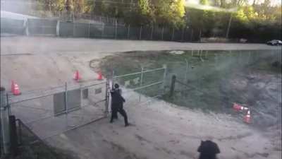 ‘Stop Cop City’ rioters in Atlanta attacking police officers with a barrage of fireworks and projectiles as officers retreat to safety.