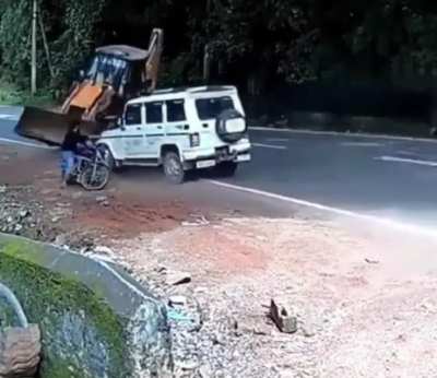 Close call! It’s like the Jeep was meant to save him.