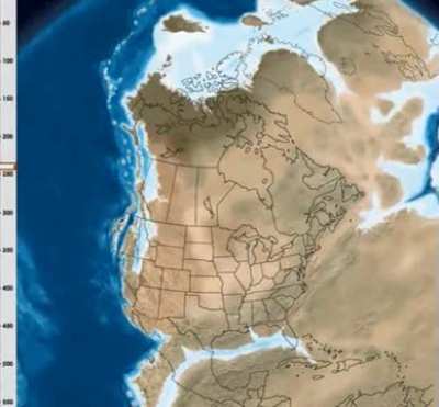 Geological evolution of  North America over the last 550 million years.
