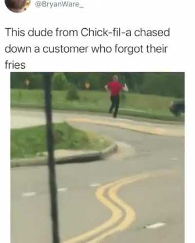 Chick-fil-a employee chased a car who forgot their fries