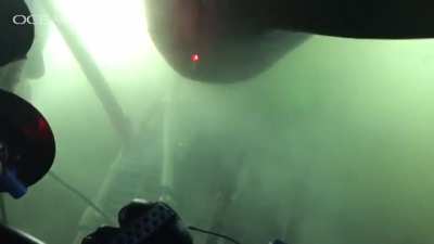 ? massive deep sea shark checking out a mini sub, and it’s crew.
