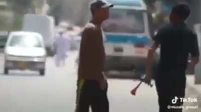 WCGW blowing horn next to a stranger's ear