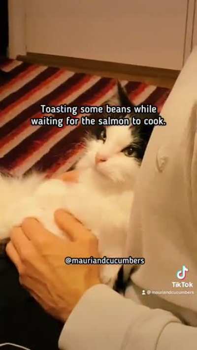 Toasting some toe beans while waiting for the salmon to cook. ?
