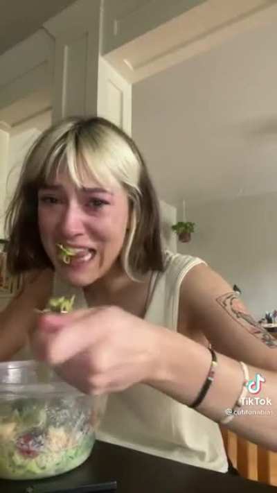 You’ve all seen the “Woman laughing with salad” stock photos. Get ready for “woman crying with salad” videos.