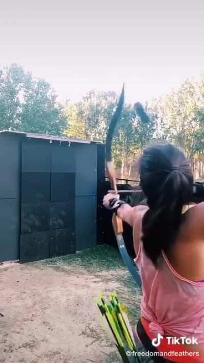 Woman shoots life saver with a bow &amp; arrow