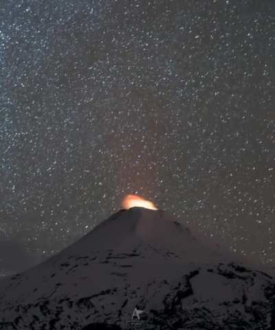 ? Unusual timelapse of a passing night and an active volcano.