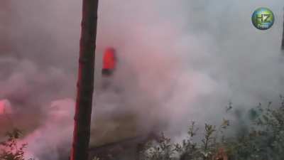 French police charging firefighters