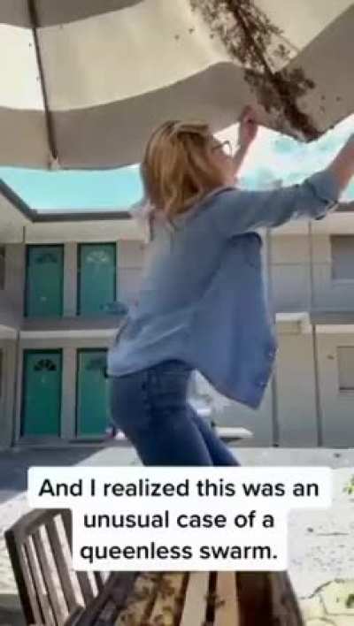 Talk about fearless! This woman removing bees with her bare hands is a testament to her bravery and quick thinking. Who needs protective gear when you have nerves of steel?! ? #BeeRemoval #BareHanded