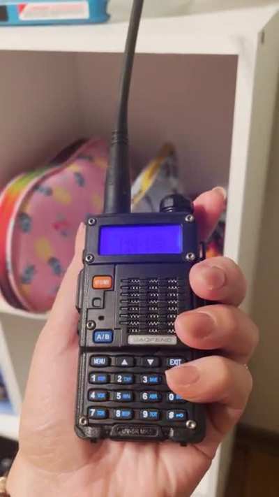 My husband handed me this walkie-talkie while I was in the bathroom taking a ? and wanted me to see how far the range is while he’s out walking the dogs. This is marriage.