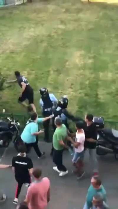 perfect high kick during a protest in Romania
