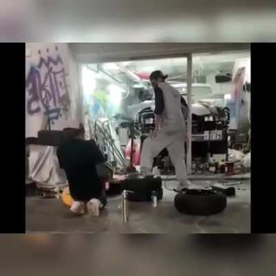 WCGW "Hey new guy, stand here and help me with this Rim Job"