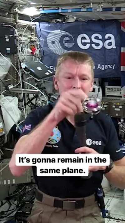 Astronaut Tim Peake demonstrates how spinning makes things more stable in space.