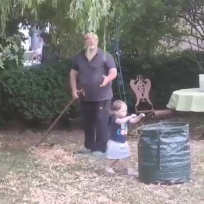 Granddaughter "helps" grandpa