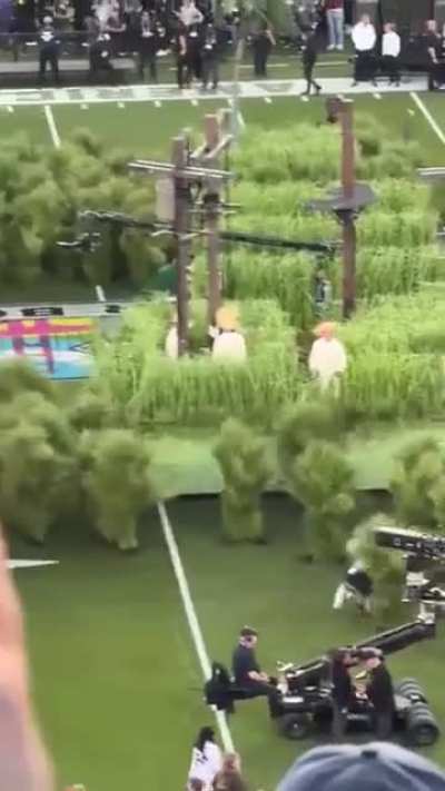 The trees at the halftime show were people