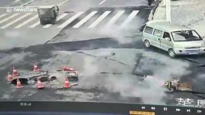 workers spark sewer gas