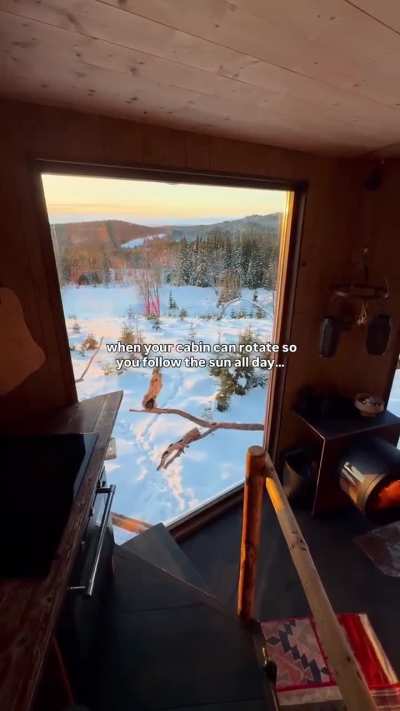 360° rotatable cabin in Sweden's snowy woods