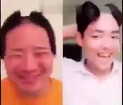 Two guys shave their heads