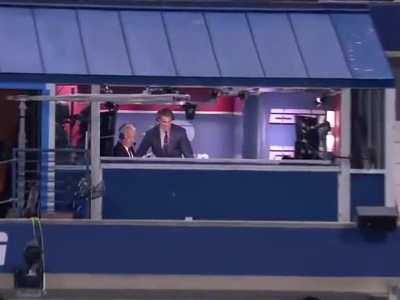 Rafael Nadal shows off his accuracy, hits it right into the broadcast booth ?