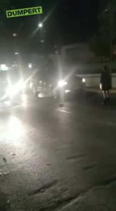 Woman blocks traffic, refuses to move. Cone solves the problem.