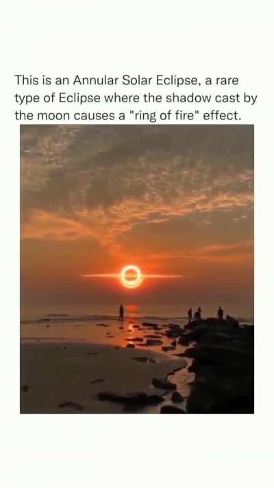 This is an Annular Solar Eclipse, a rare type of Eclipse where the shadow casted by the moon causes a "ring of fire" effect
