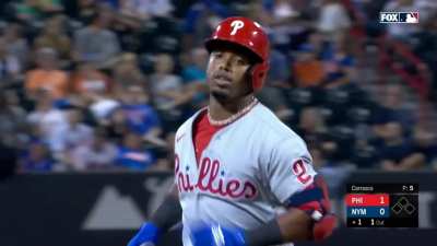 [Highlight] Jean "Jimmy Cigs" Segura smokes the first pitch he sees of the game out of the ballpark to put the Phillies up 1-0.
