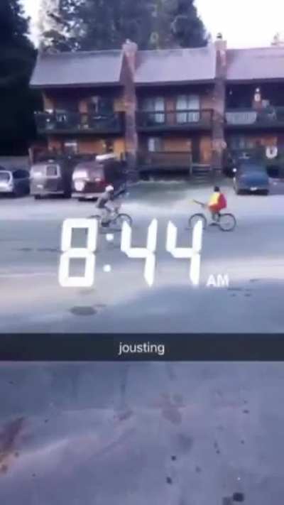 Jousting with oars on bicycles