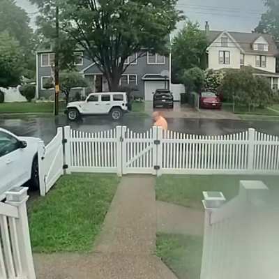 Doorbell camera captures dramatic moments when New York man is struck by lightning