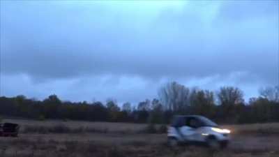 Pulling a smart car out of the mud