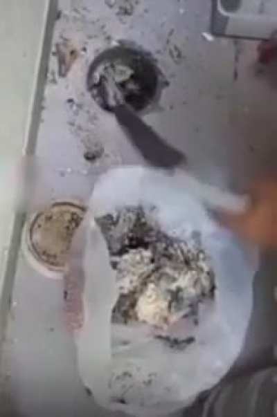 Sawing a poo pipe.