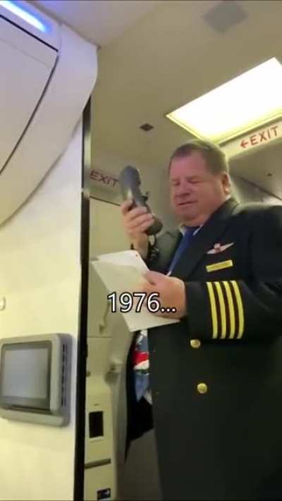 A pilot giving his retirement speech to his passengers after 43 years of flying.