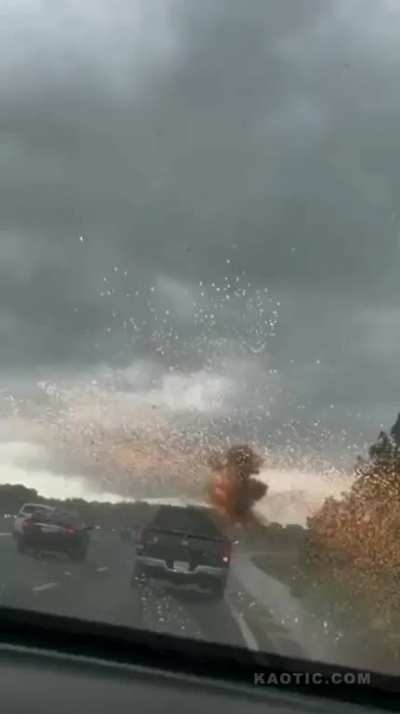 Driving through a lightning strike.