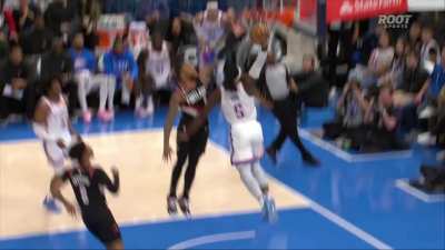 [Highlight] Dame with a sweet block on Dort to prevent the fastbreak dunk but the refs call a foul
