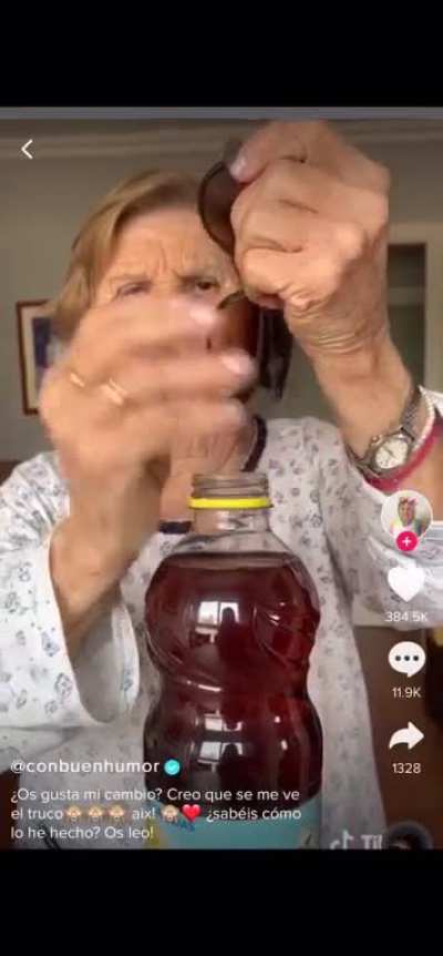 Elderly lady showing us a trick