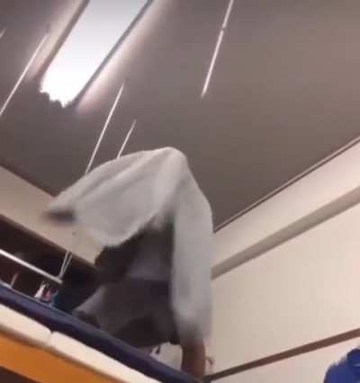 Jumping down onto the top bunk with all your weight.