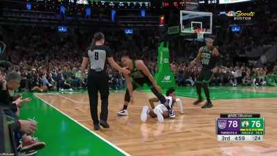 [Highlight] Grant Williams while complaining to the ref, topples over KZ Okpala