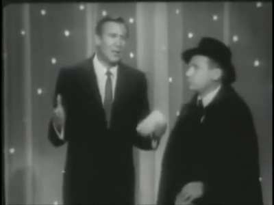 Carl Reiner and Mel Brooks in a 1966 televisied version of their comedy sketch "The 2,000 Year Old Man".