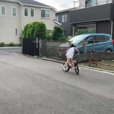 She got skills with her bicycle.