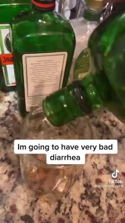 Mixing all the "empty" bottles of liquor because broke