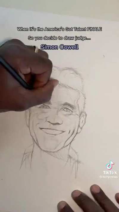Terry Crews is a phenomenal portrait artist; here drawing Simon Cowell