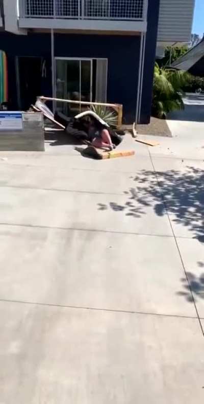 WCGW jumping off of a balcony onto a table.