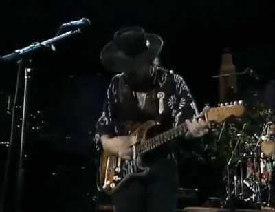 Stevie Ray Vuaghan's opening riff for "Voodoo Child", playing guitar like it owes him money