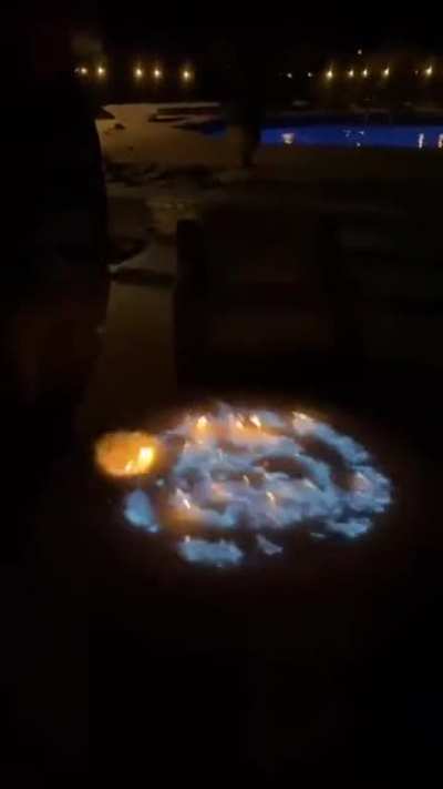 Lighting the frozen fire pit