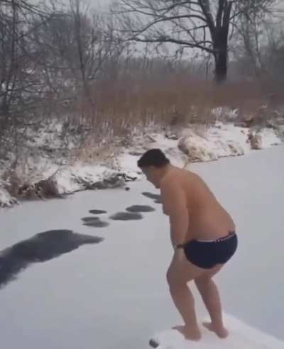 to jump in frozen water without taking damage