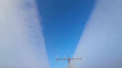 World’s largest plane cutting through fog